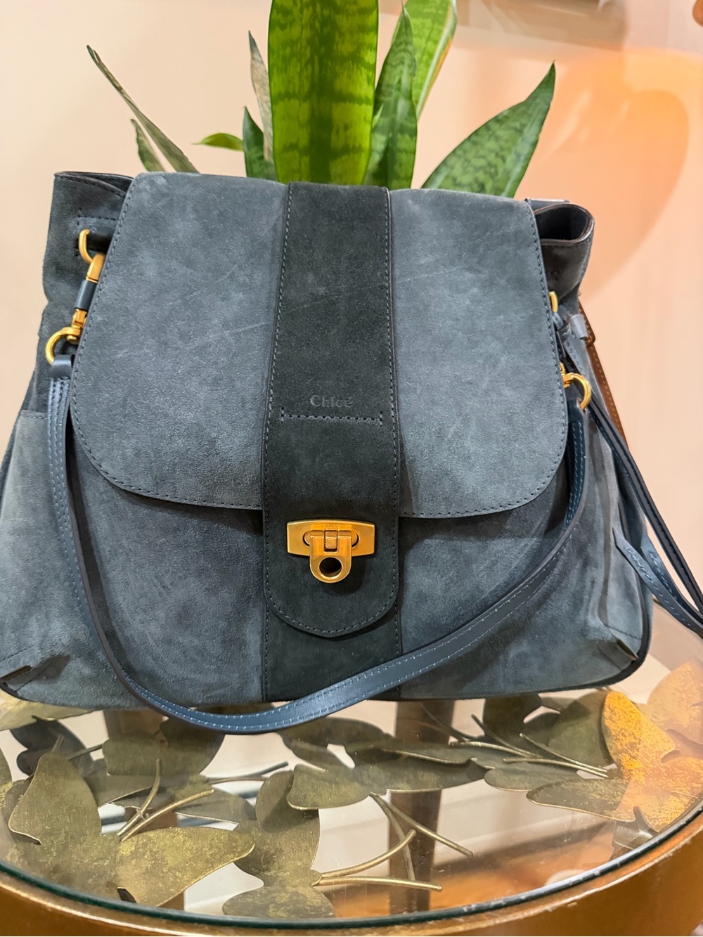 Chloé Lexa Medium Suede Shoulder Bag - Navy Blue (Never Used / NWOT) View 2